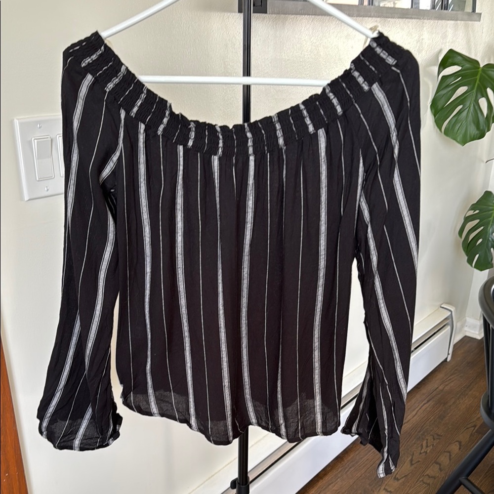 Black and White Striped off shoulder Women's Top